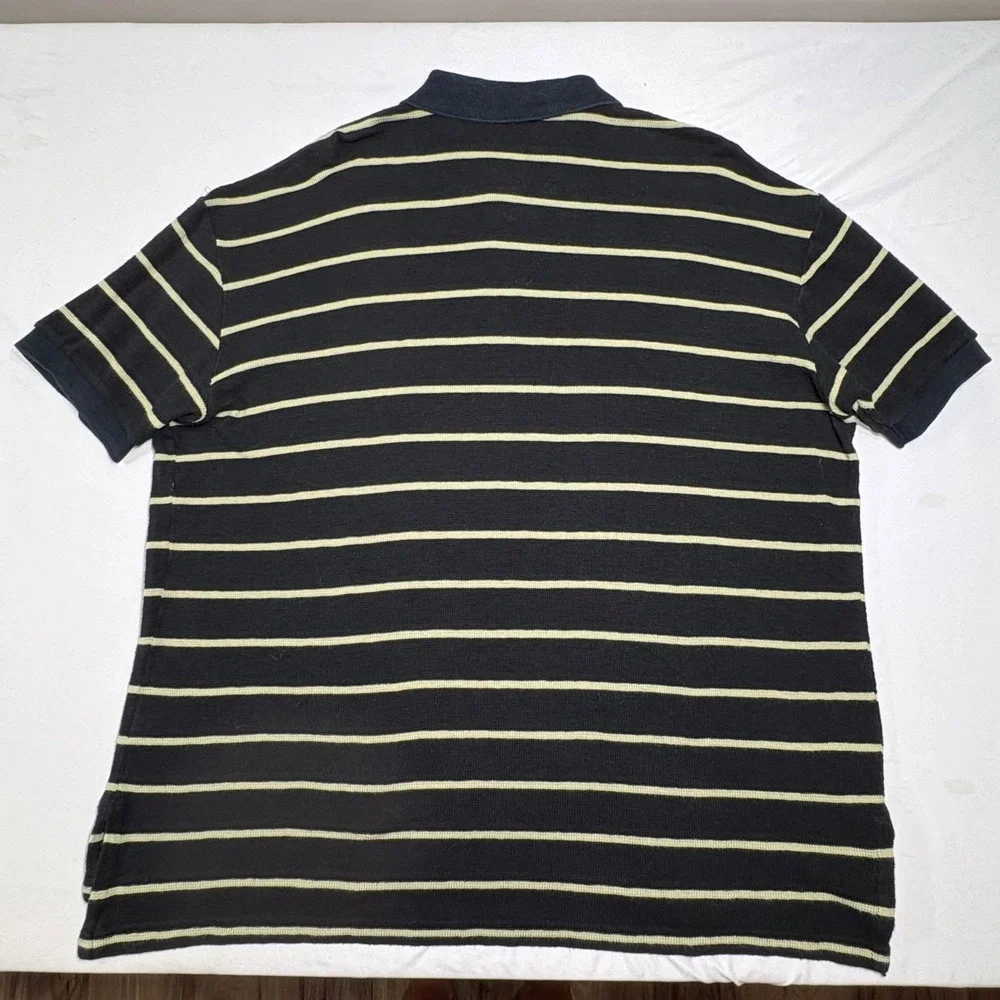 Polo Ralph Lauren Polo Shirt Men XL Black Yellow Striped Waffle Knit Preppy Logo
